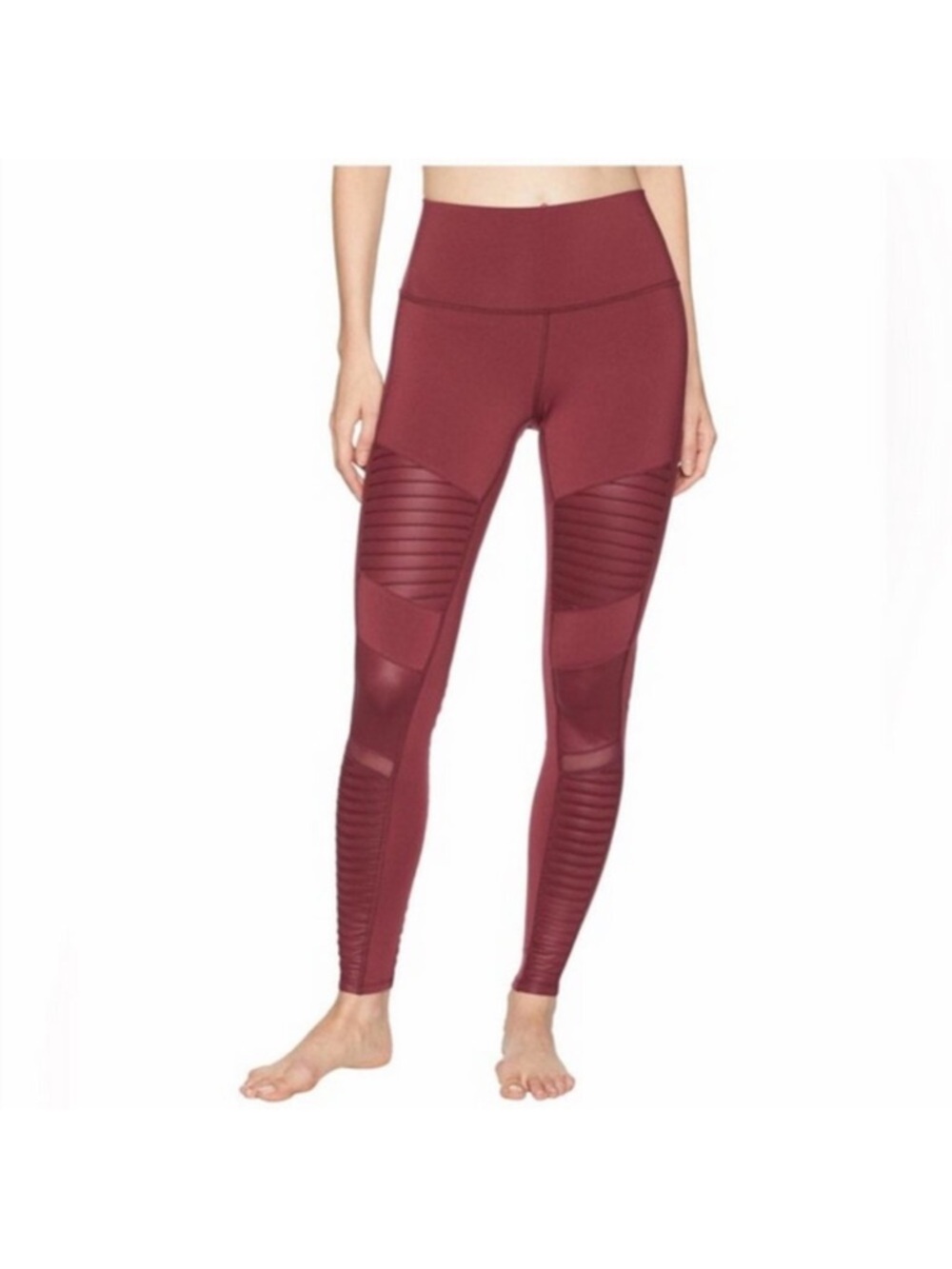 ALO‎ Yoga Moto High Waist Ribbed Mesh Panel Leggings Cherry Sz Small Yoga Gym